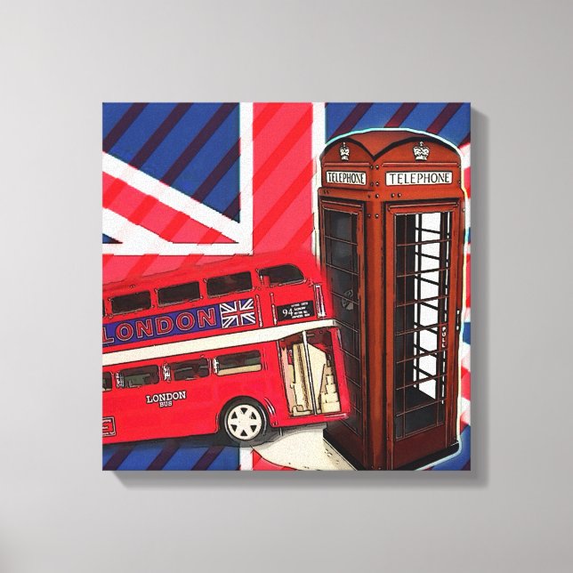 Retro Union Jack London Buss röd telefonduk Canvastryck (Framsida)