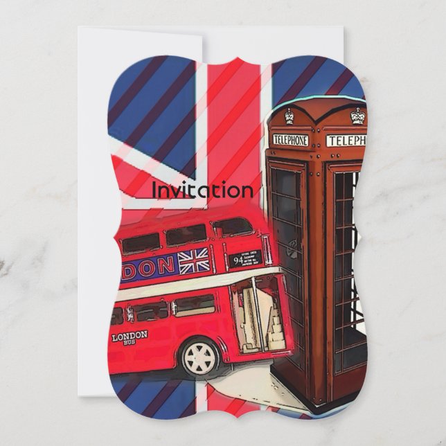 Retro Union Jack London Buss röd telefonduk Inbjudningar (Framsida)