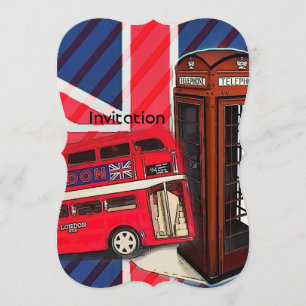 Retro Union Jack London Buss röd telefonduk Inbjudningar
