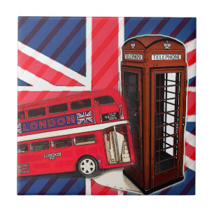 Retro Union Jack London Buss röd telefonduk Kakelplatta