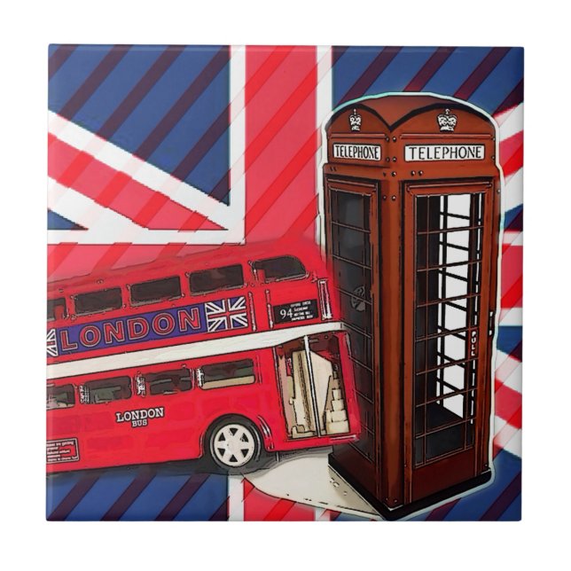 Retro Union Jack London Buss röd telefonduk Kakelplatta (Framsidan)