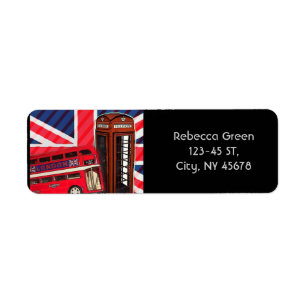 Retro Union Jack London Buss röd telefonduk Returadress Etikett