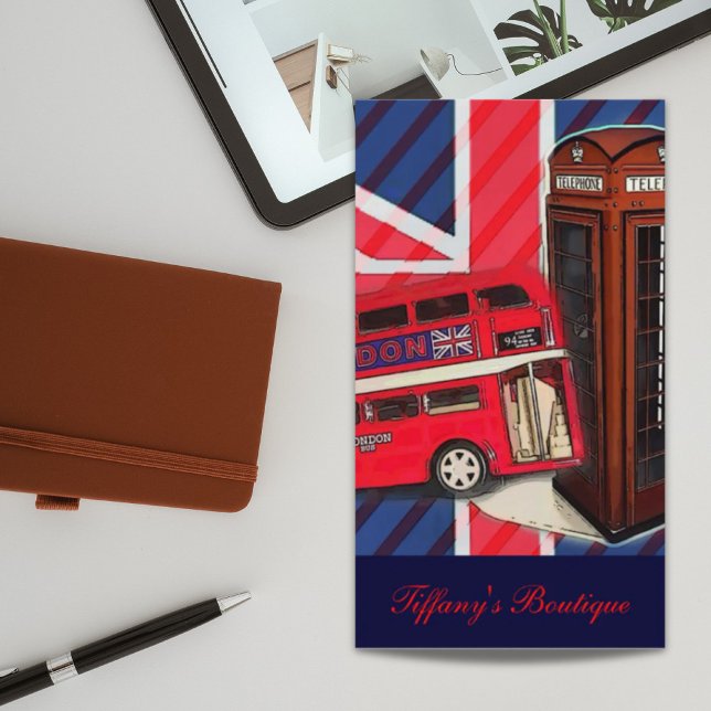 Retro Union Jack London Buss röd telefonduk Visitkort (Retro Union Jack London Bus red telephone booth Business Card)