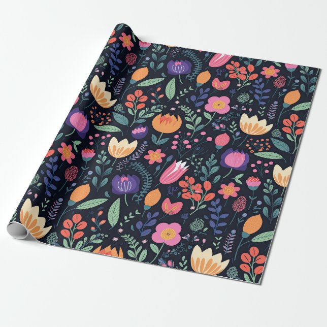 Retro Unique Bold Boho Style Whimsical Floral Gift Presentpapper (Utrullad)