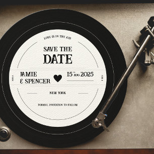 Retro Unique Vinyl Record Bröllop spara datum Inbjudningar