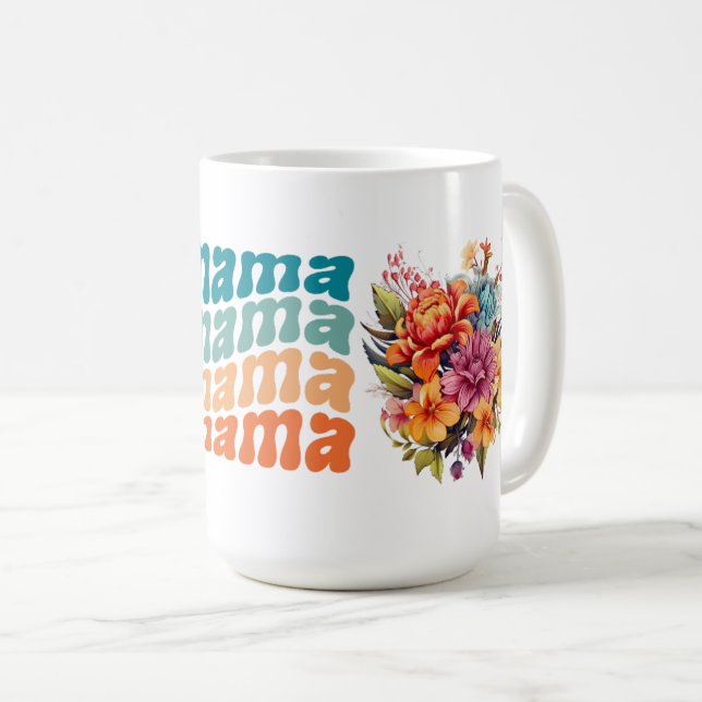 Retro Upprepande Mama Blommig Kaffemugg (Framsida höger)