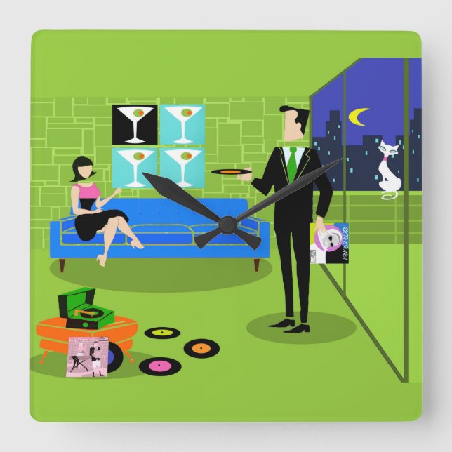 Retro Urban - koppel Fyrkantig Klocka (Framsida)