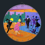 Retro Urban Rooftop Party Dart Board Darttavla<br><div class="desc">Denna Retro Urban Rooftop Party Dart Board är berusad i sin detaljrikedom. Tecknaden har den typ av viltsofistikerat cocktail party som normalt bara visas i filmer från 1960-talet. Det finns mycket som partierna kan ta in. Gästerna njuter av synen och ambitionen i en lägenhet. Belysningen sätter stämningen och vi kan...</div>