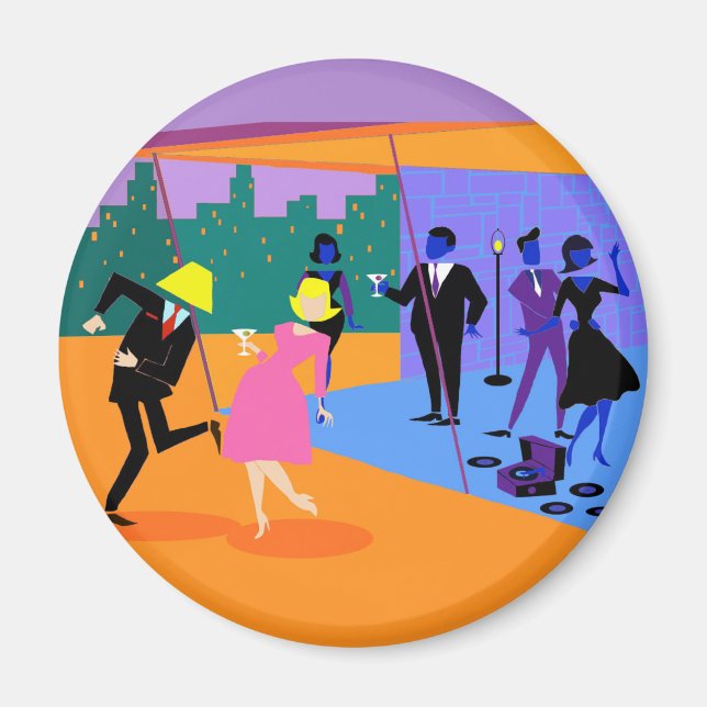 Retro Urban Rooftop Party Magnet (Framsidan)