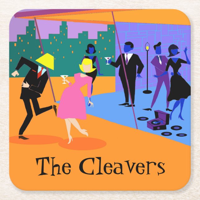 Retro Urban Rooftop Party Papper Underlägg Kvadrat (Framsidan)