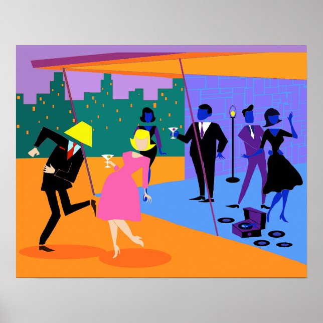 Retro Urban Rooftop Party Poster (Framsidan)