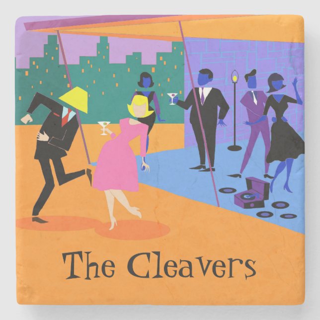 Retro Urban Rooftop Party Stone Underlägg Sten (Framsidan)