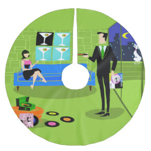 Retro Urban Tecknad Couple Julgran Skirt Julgransmatta Borstad Polyester