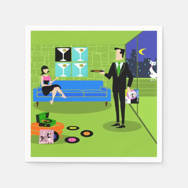 Retro Urban Tecknad: Engångsservetter för engångsb Pappersservett (Framsidan)