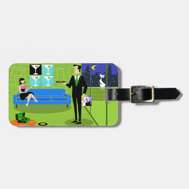 Retro Urban Tecknad par resggage tag Bagagebricka (Horisontell Framsida)