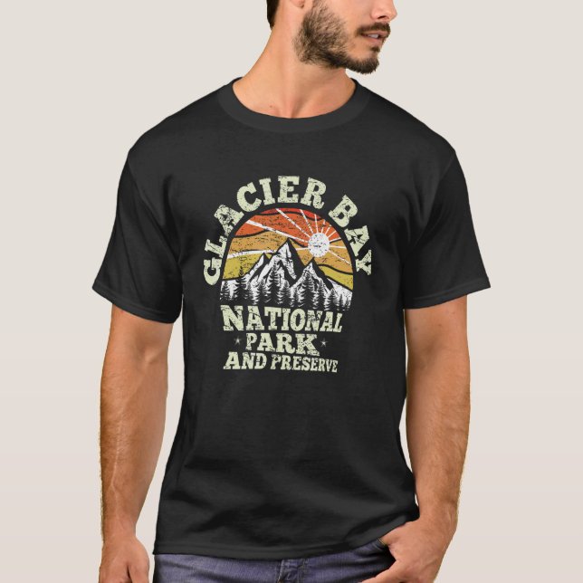 Retro US Alaska 1980 Glacier Bay National Park och T Shirt (Framsida)