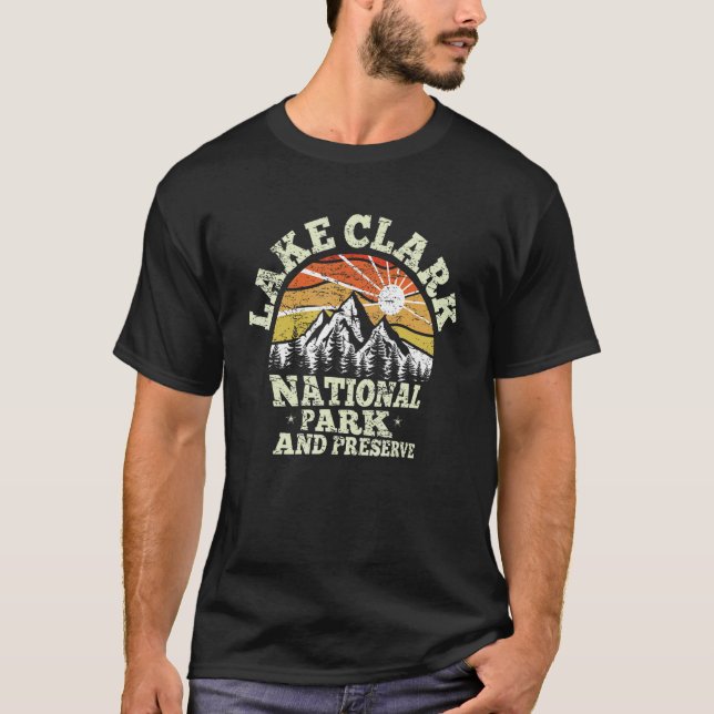 Retro US Alaska 1980 Sjö Clark nationalpark och T Shirt (Framsida)