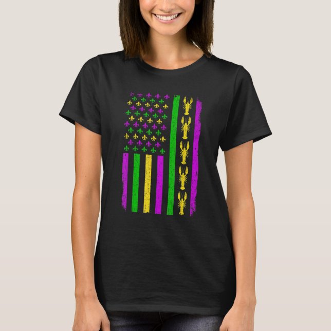 Retro US Flag Mardi Gras Carnival American Flag Fe T Shirt (Framsida)