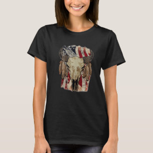 Retro Us Flagga Boho Skull Westerna Land Cowgirl W T Shirt