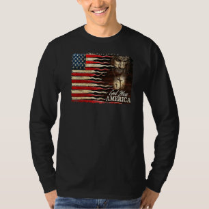 Retro US Flagga Jesus Kor Välsigna dig America Pat T Shirt
