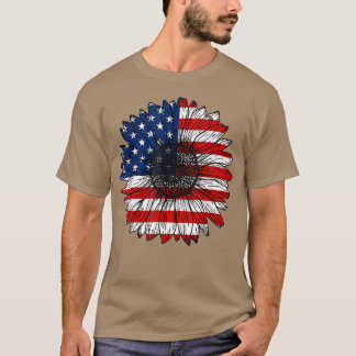 Retro US Flagga Solros Älskare Funny Patriotic 4:e T Shirt