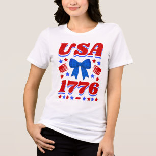 Retro USA 1776 Blå Rutig Fläta T Shirt
