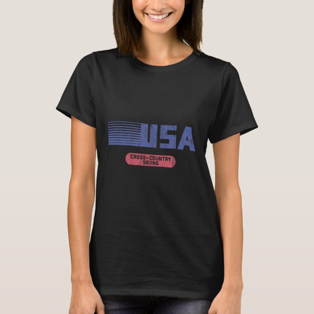 Retro Usa 2022 Team American Cross country Skiing T Shirt (Framsida)