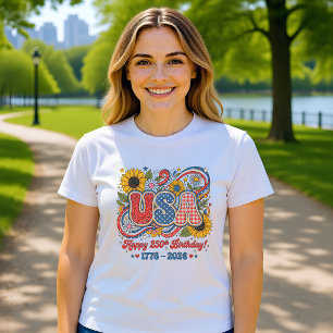 Retro USA 250-års födelsedag Solros-grafik T Shirt