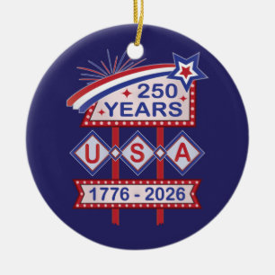 Retro USA 250-årsjubileum Fasadskylt 1776-2026 Julgransprydnad Keramik