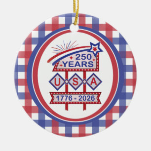 Retro USA 250-årsjubileum Fasadskylt 1776-2026 Julgransprydnad Keramik