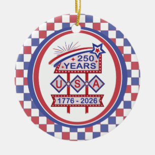 Retro USA 250-årsjubileum Fasadskylt 1776-2026 Julgransprydnad Keramik