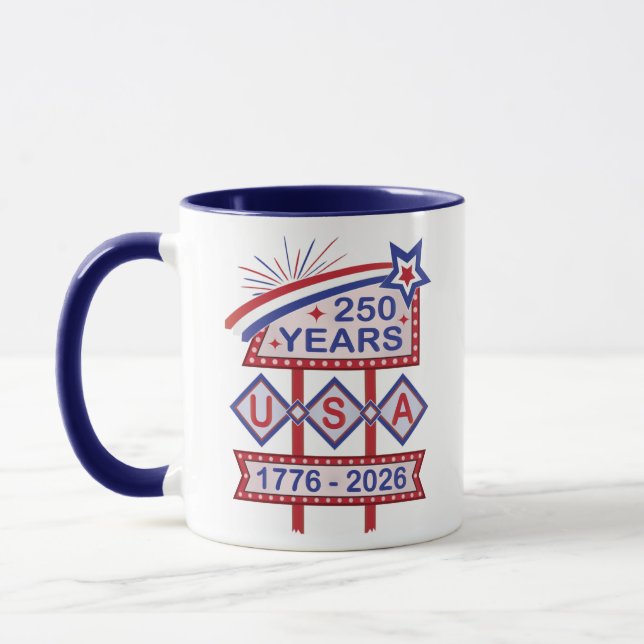 Retro USA 250-årsjubileum Fasadskylt 1776-2026 Mugg (Vänster)