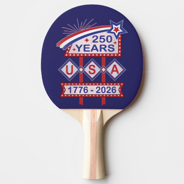 Retro USA 250-årsjubileum Fasadskylt 1776-2026 Pingisracket (Framsidan)