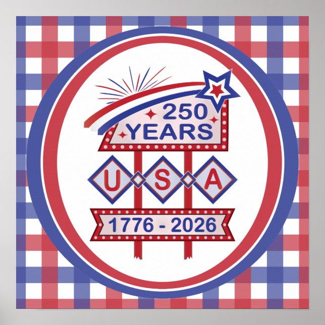Retro USA 250-årsjubileum Fasadskylt 1776-2026 Poster (Framsidan)