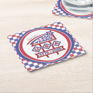 Retro USA 250-årsjubileum Fasadskylt 1776-2026 Underlägg Papper Kvadrat