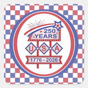Retro USA 250-årsjubileum Marquee skylt 1776-2026 Fyrkantigt Klistermärke