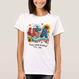 Retro USA 250-årsjubileum Solros & Våg Grafisk T Shirt
