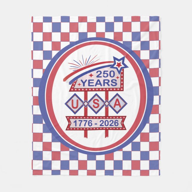 Retro USA 250-årsjubileumsskylt 1776-2026 Fleecefilt (Framsidan)
