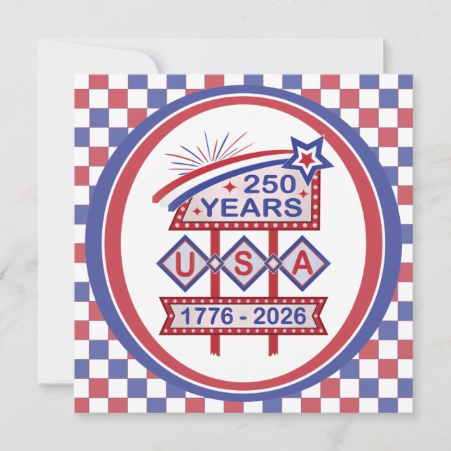 Retro USA 250-årsjubileumsskylt 1776-2026 Inbjudningar (Framsida)
