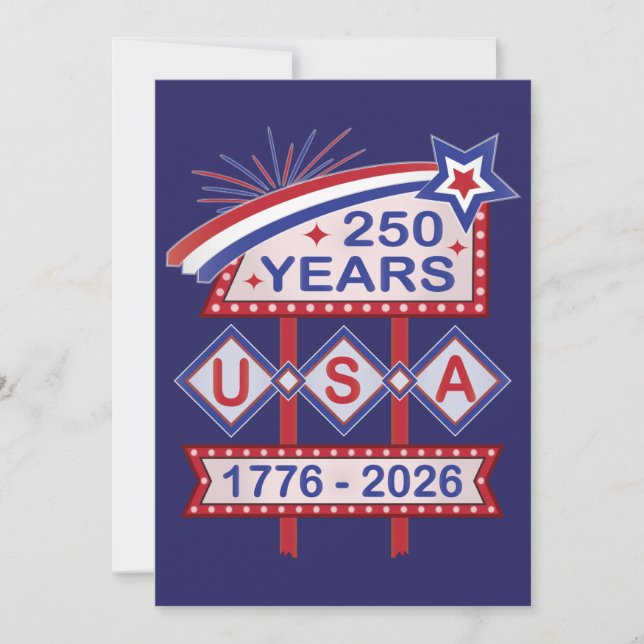 Retro USA 250-årsjubileumsskylt 1776-2026 Inbjudningar (Framsida)
