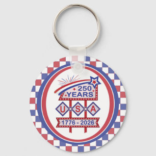 Retro USA 250-årsjubileumsskylt 1776-2026 Nyckelring
