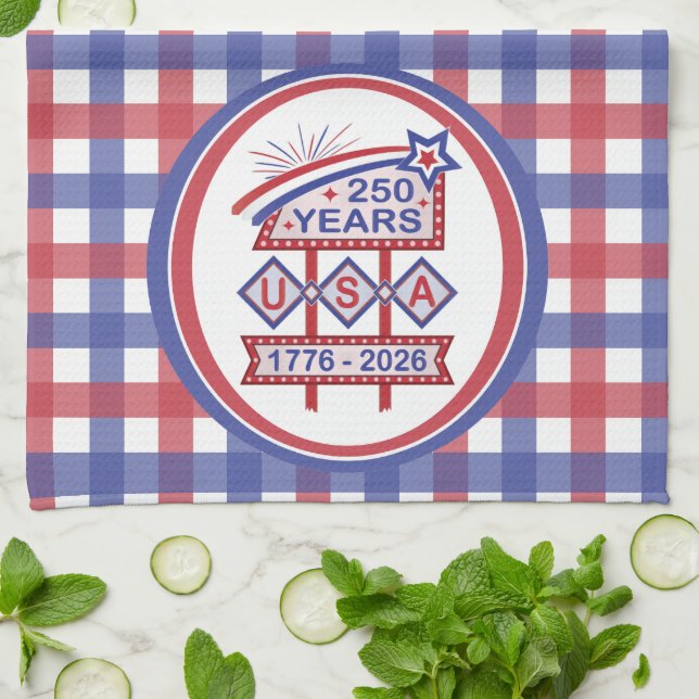 Retro USA 250th Anniversary Marquee Sign 1776-2026 Kökshandduk (Vikta)