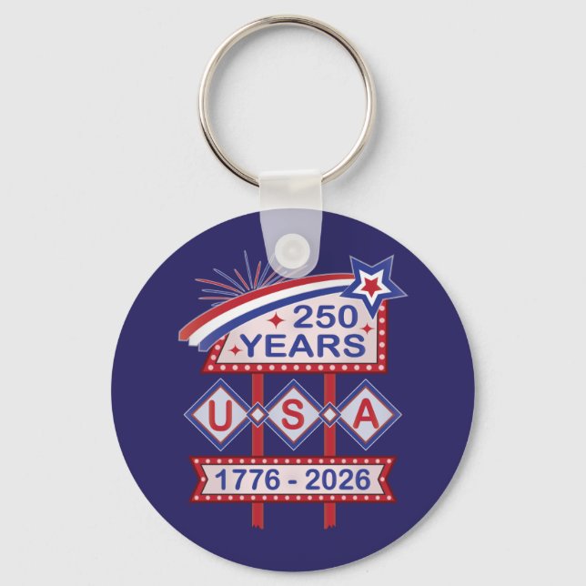 Retro USA 250th Anniversary Marquee Sign 1776-2026 Nyckelring (Framsida)