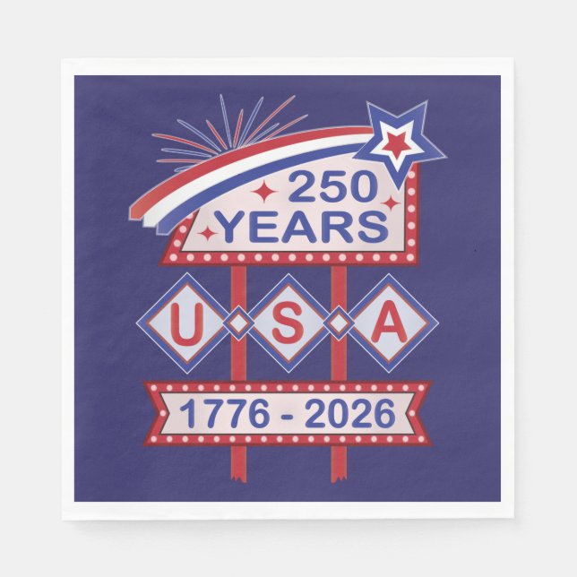 Retro USA 250th Anniversary Marquee Sign 1776-2026 Pappersservett (Framsidan)