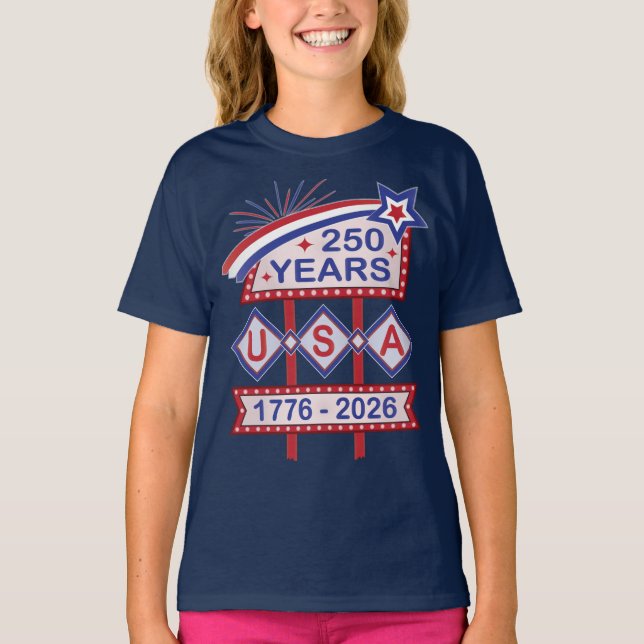 Retro USA 250th Anniversary Marquee Sign 1776-2026 T Shirt (Framsida)
