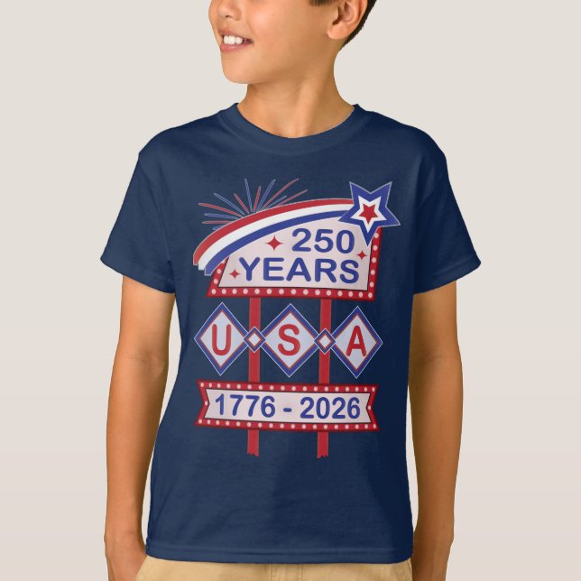 Retro USA 250th Anniversary Marquee Sign 1776-2026 T Shirt (Framsida)