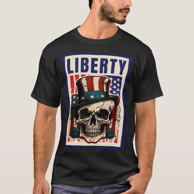 Retro USA 4 juli Skull Top hat Liberty Pro T Shirt (Framsida)