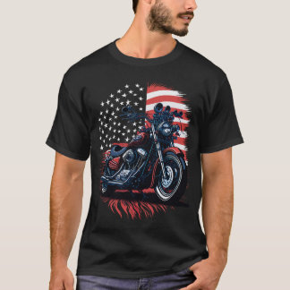 Retro USA American Flag Motorcycle Veteran Biker T Shirt