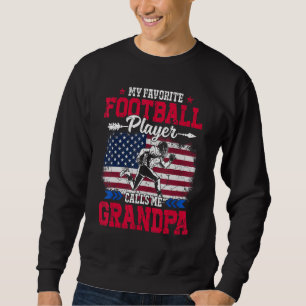 Retro Usa Flag Football Spelare Kallar Mig Farfar Lång Ärmad Tröja
