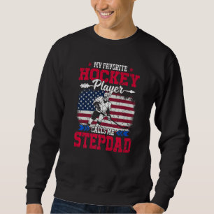 Retro Usa Flag Hockey Spelare Kallar Mig Styvpappa Lång Ärmad Tröja